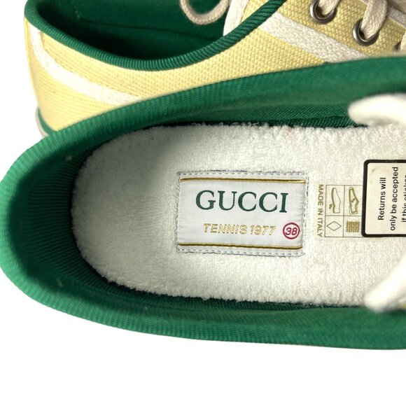 GUCCI Tennis 1977 Old Multicolor Canvas Tweed Butter Yellow Womens 38 8 - Picture 7 of 12
